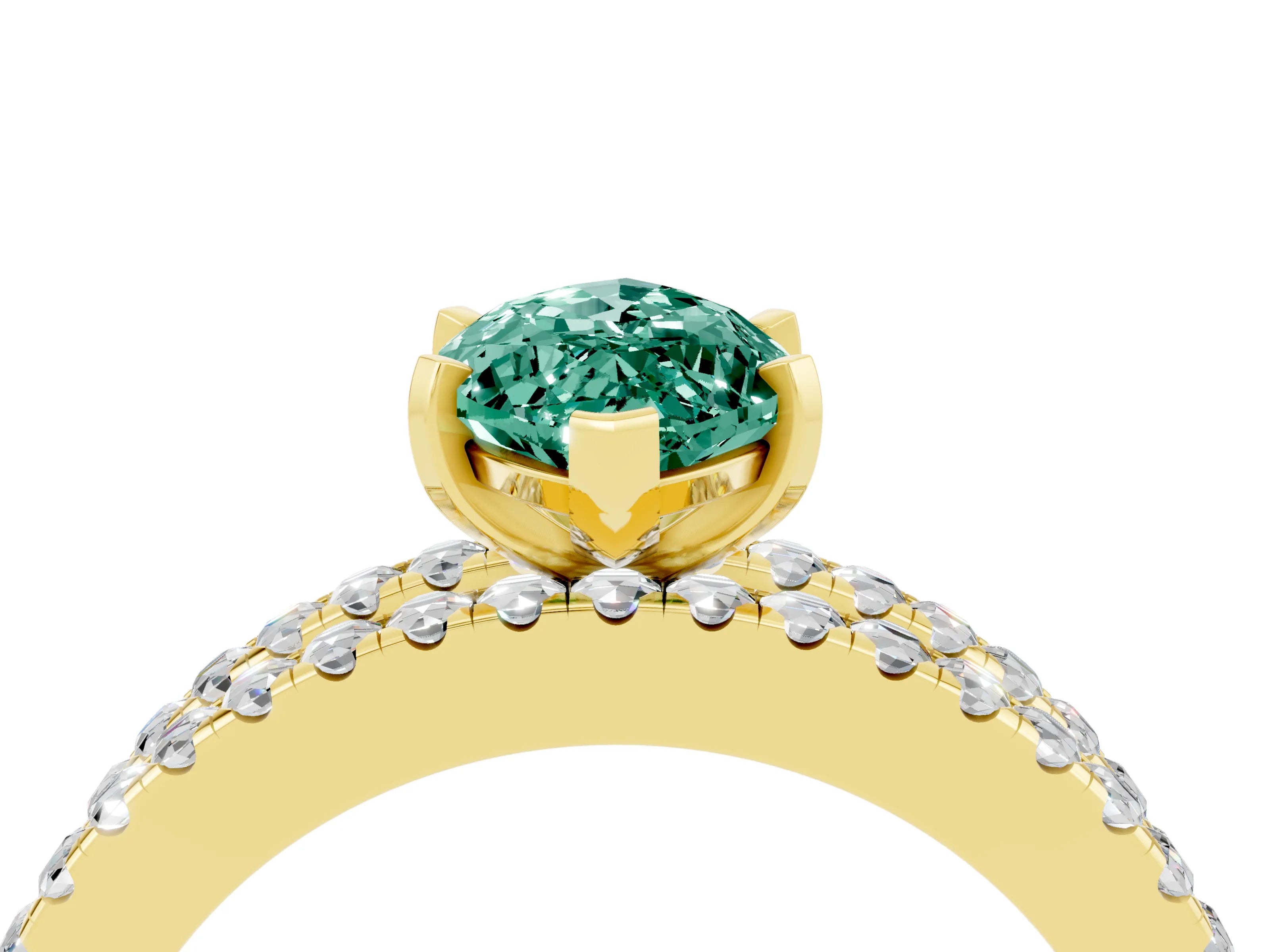 Yellow gold Marquise Cut Green Sapphire Solitaire Ring with Pavé and Channel Set Band_4