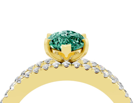 Yellow gold Marquise Cut Green Sapphire Solitaire Ring with Pavé and Channel Set Band_4