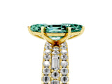 Yellow gold Marquise Cut Green Sapphire Solitaire Ring with Pavé and Channel Set Band_5