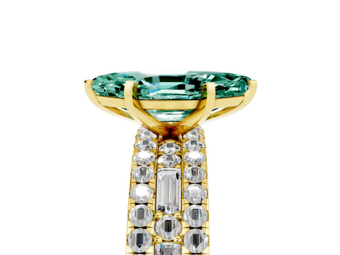 Yellow gold Marquise Cut Green Sapphire Solitaire Ring with Pavé and Channel Set Band_5