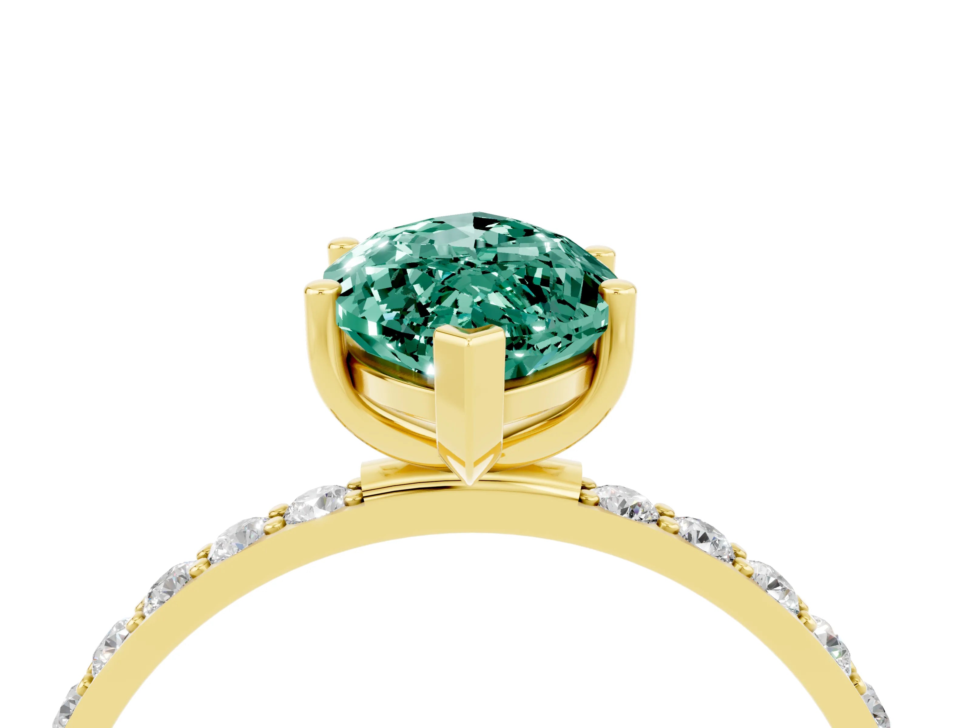 Yellow gold Marquise Cut Green Sapphire Solitaire Ring with Pave Band and Four Prong Setting_16