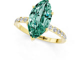 Yellow gold Marquise Cut Green Sapphire Solitaire Ring with Pave Band and Four Prong Setting_25