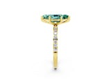 Yellow gold Marquise Cut Green Sapphire Solitaire Ring with Pave Band and Four Prong Setting_26