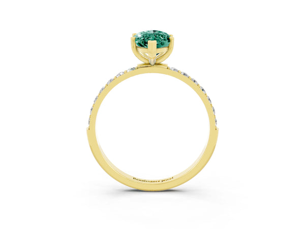 Yellow gold Marquise Cut Green Sapphire Solitaire Ring with Round  Pavé Band and Prong Setting