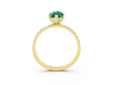 Yellow gold Marquise Cut Green Sapphire Solitaire Ring with Pave Band and Four Prong Setting_27