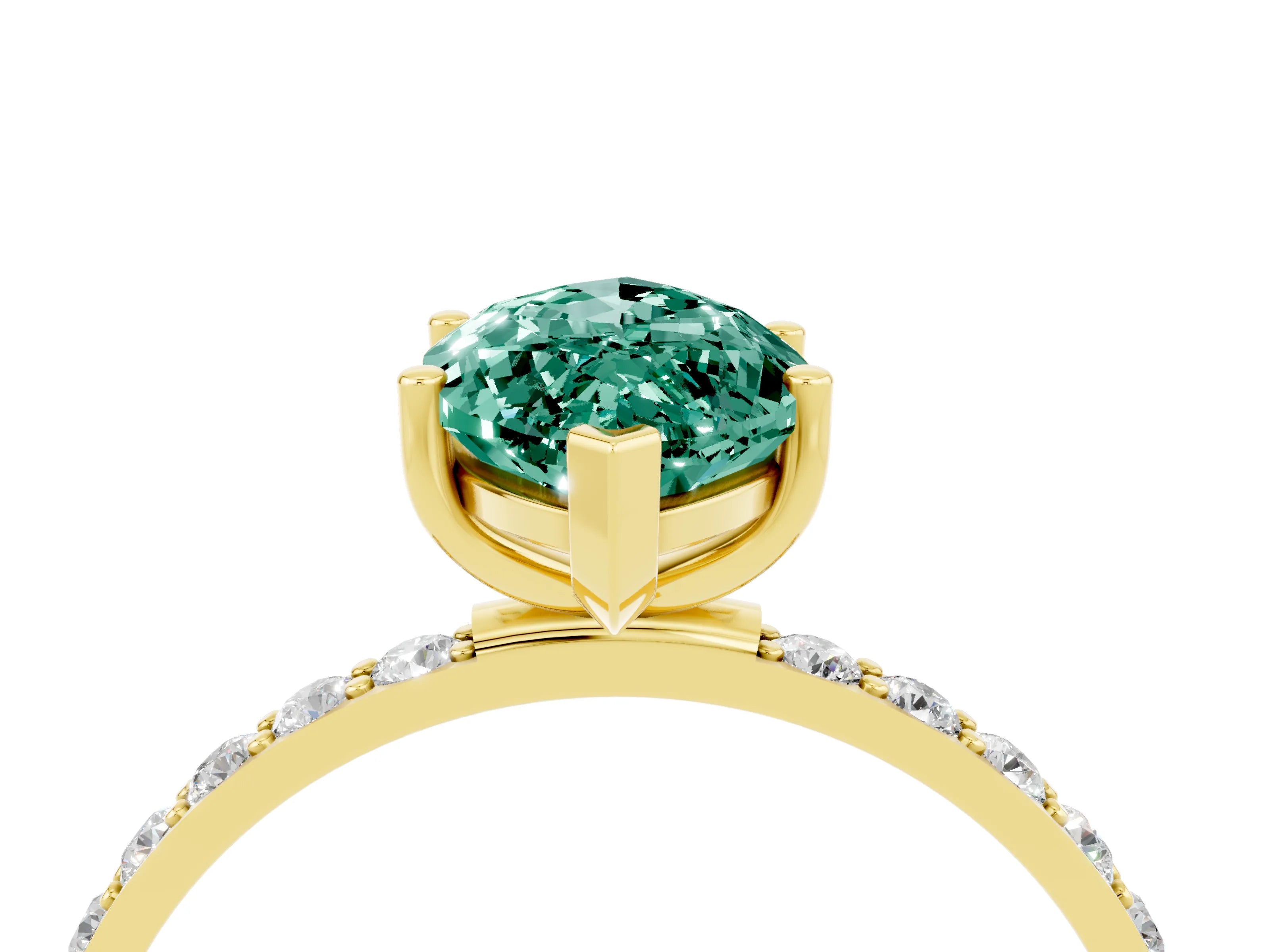Yellow gold Marquise Cut Green Sapphire Solitaire Ring with Pave Band and Four Prong Setting_28
