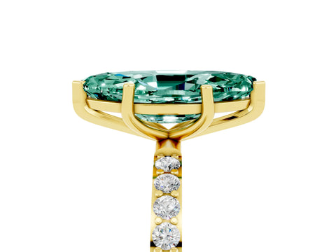 Yellow gold Marquise Cut Green Sapphire Solitaire Ring with Pave Band and Four Prong Setting_29