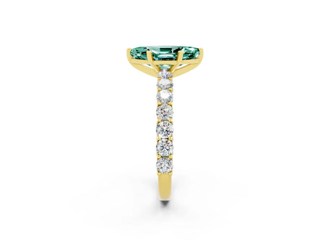 Yellow gold Marquise Cut Green Sapphire Solitaire Ring with Shared Prong Pavé Band and Four-Prong Setting_2