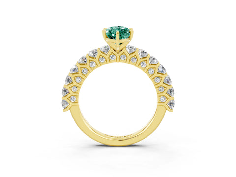 Yellow gold Marquise Cut Green Sapphire Solitaire Ring with Shared Prong Pavé Band and Four-Prong Setting_3