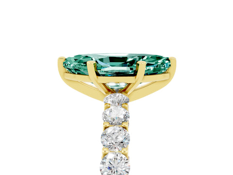 Yellow gold Marquise Cut Green Sapphire Solitaire Ring with Shared Prong Pavé Band and Four-Prong Setting_5