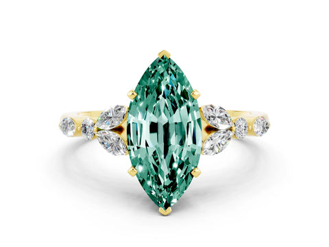 Yellow gold Marquise Cut Green Sapphire Solitaire Ring with Side Stones and Four-Prong Setting_12