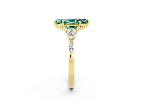 Yellow gold Marquise Cut Green Sapphire Solitaire Ring with Side Stones and Four-Prong Setting_14