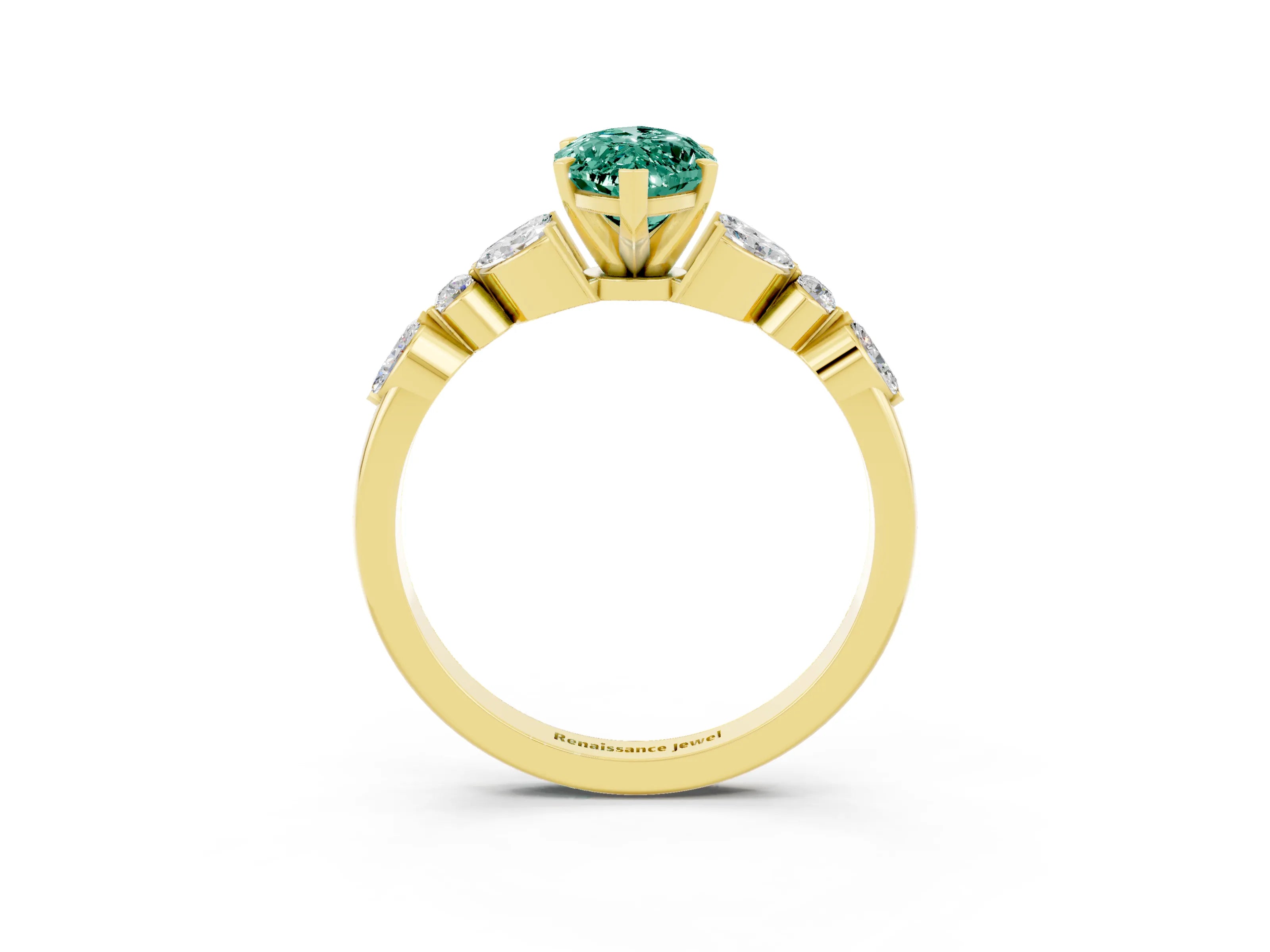 Yellow gold Marquise Cut Green Sapphire Solitaire Ring with Side Stones and Four-Prong Setting_15