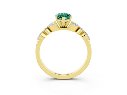 Yellow gold Marquise Cut Green Sapphire Solitaire Ring with Side Stones and Four-Prong Setting_15