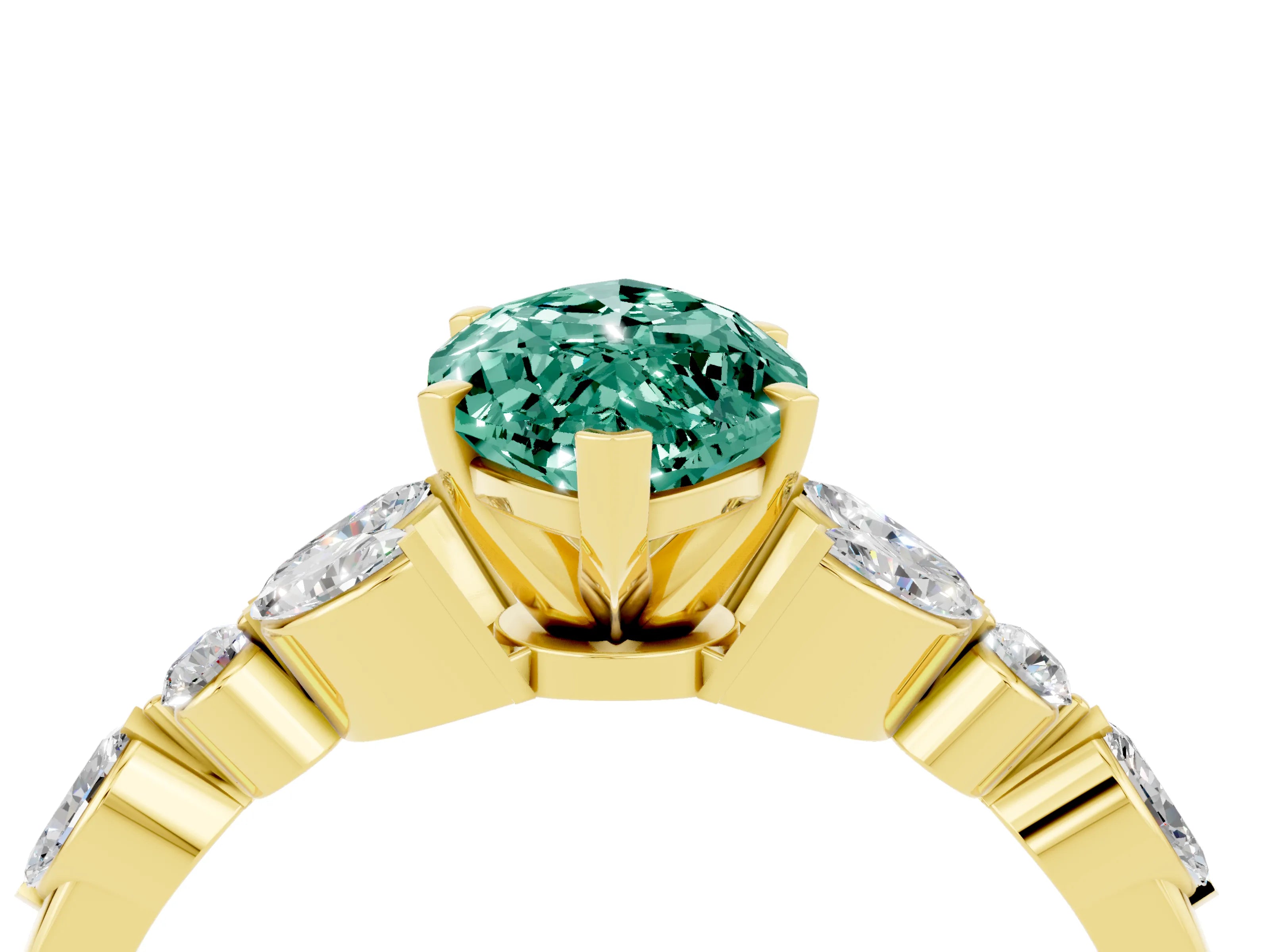 Yellow gold Marquise Cut Green Sapphire Solitaire Ring with Side Stones and Four-Prong Setting_16