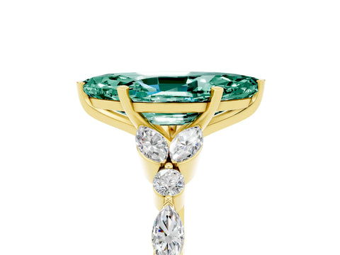 Yellow gold Marquise Cut Green Sapphire Solitaire Ring with Side Stones and Four-Prong Setting_17