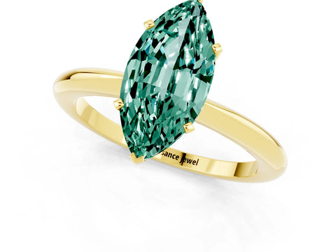 Yellow gold Marquise Cut Green Sapphire Solitaire Ring with Six-Prong Setting and Classic Band_1
