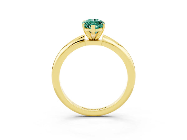 Yellow gold Marquise Cut Green Sapphire Solitaire Ring with Six-Prong Setting and Classic Band