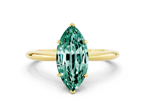 Yellow gold Marquise Cut Green Sapphire Solitaire Ring with Six-Prong Setting and Classic Band