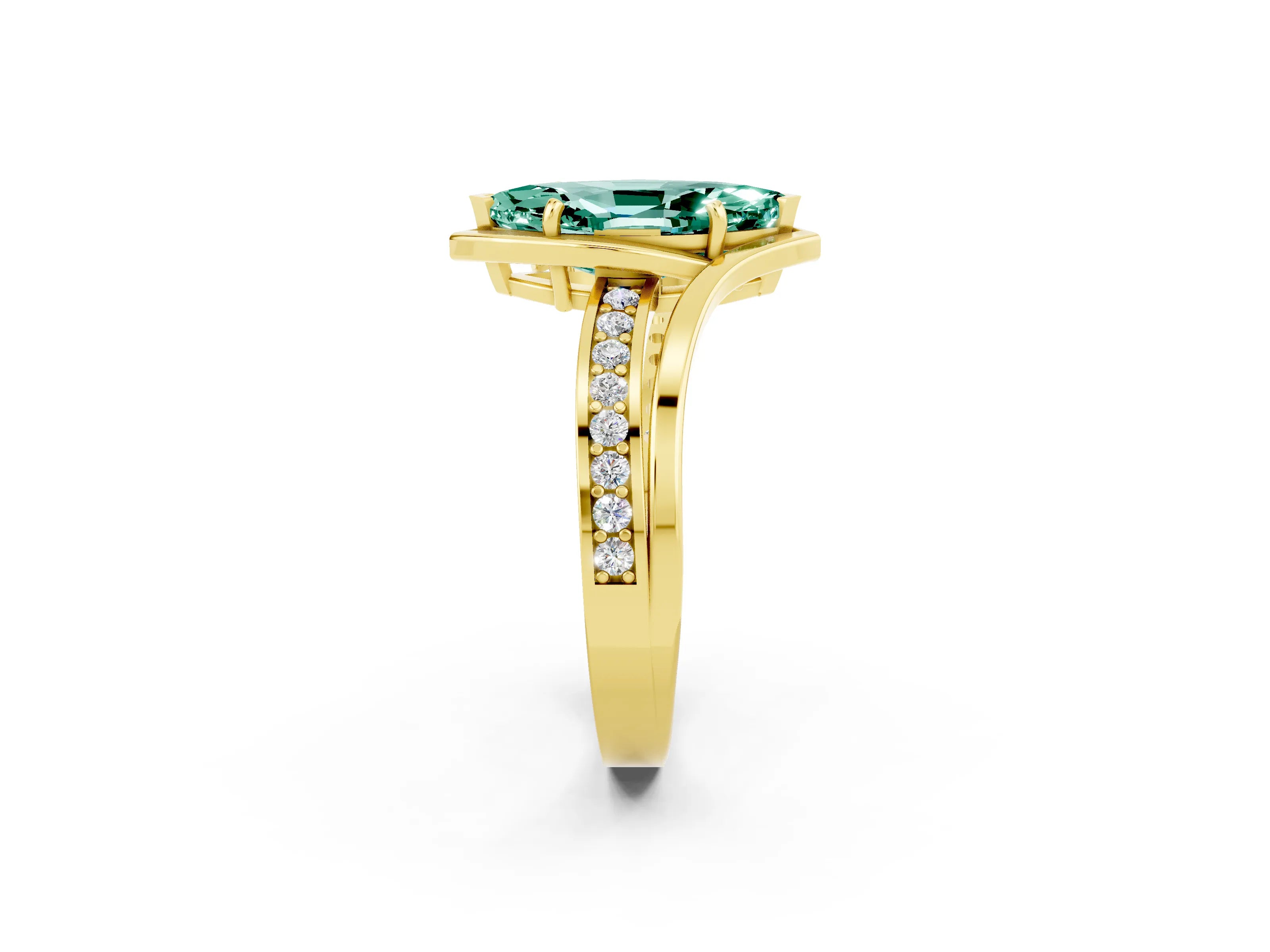 Yellow gold Marquise Cut Green Sapphire Solitaire Ring with Split Shank and Prong Setting_2