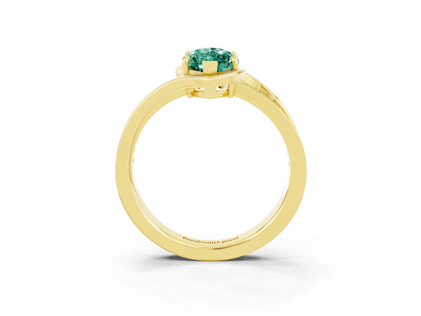 Yellow gold Marquise Cut Green Sapphire Solitaire Ring with Split Shank and Prong Setting
