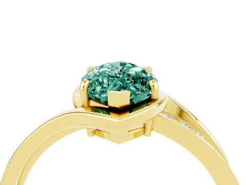 Yellow gold Marquise Cut Green Sapphire Solitaire Ring with Split Shank and Prong Setting_4
