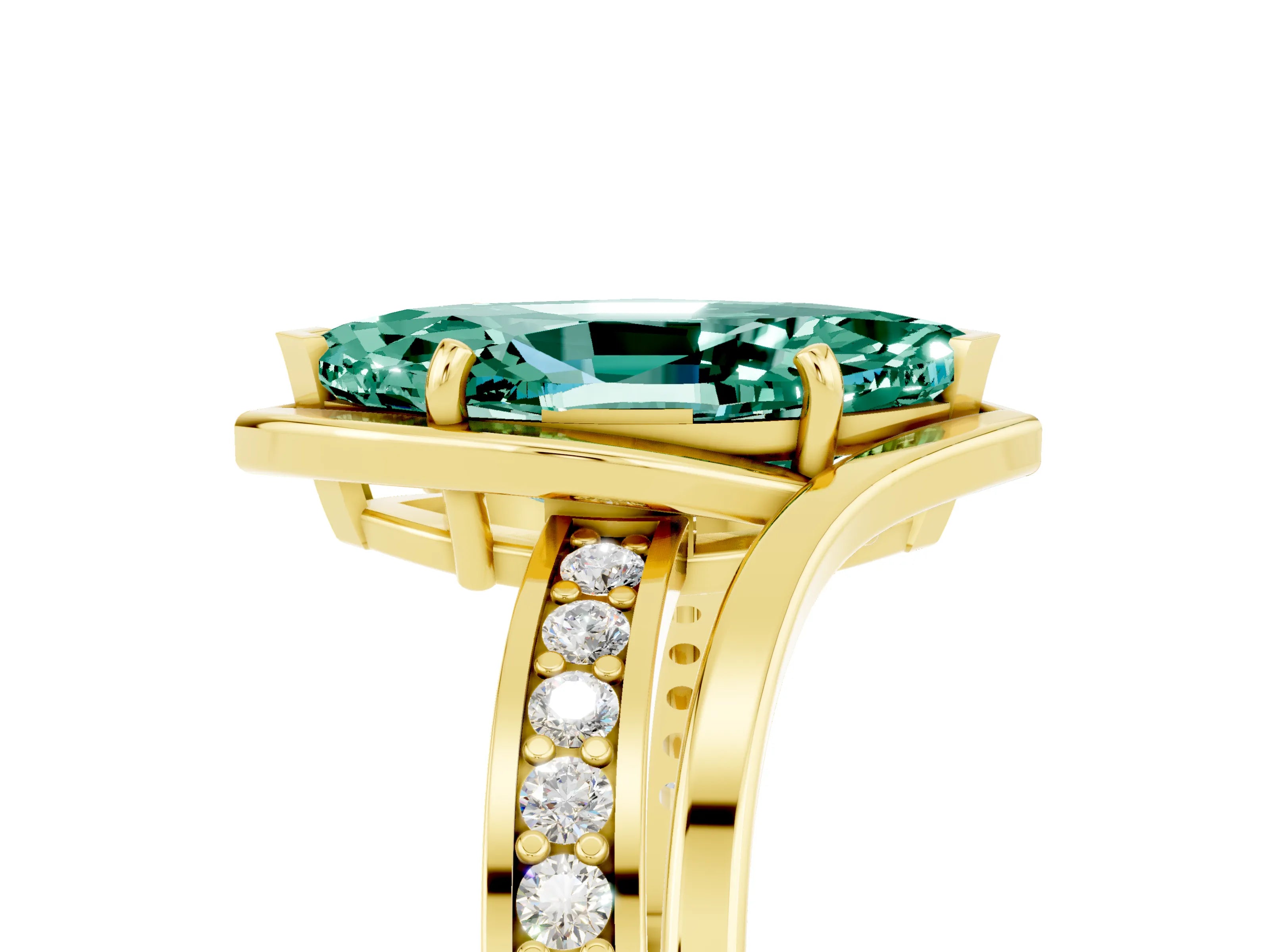 Yellow gold Marquise Cut Green Sapphire Solitaire Ring with Split Shank and Prong Setting_5