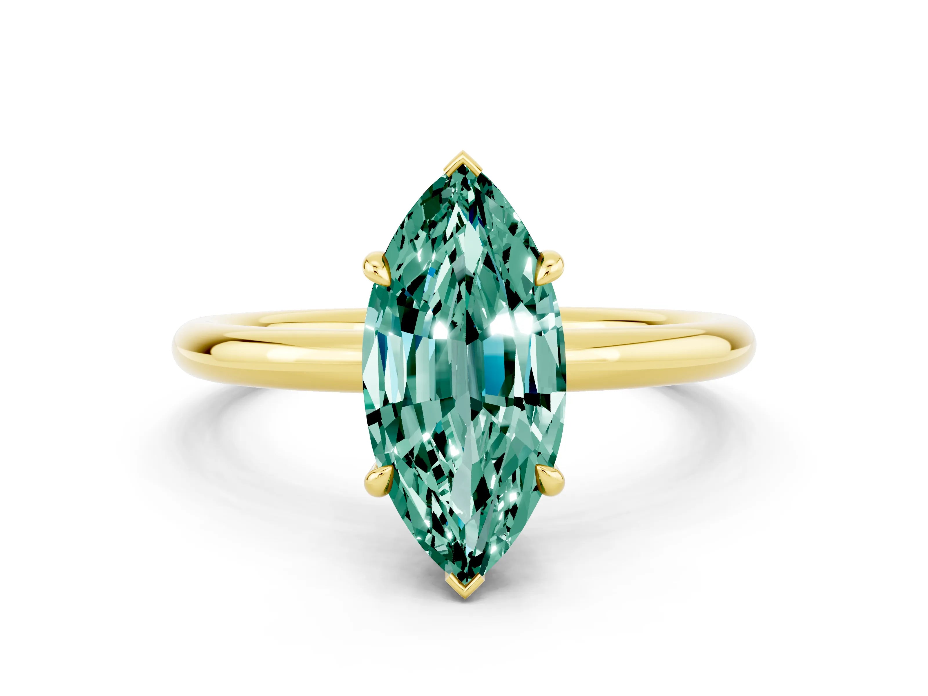 Yellow gold Marquise Cut Green Sapphire Solitaire Ring with Thin Band and Four-Prong Setting_12