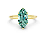 Yellow gold Marquise Cut Green Sapphire Solitaire Ring with Thin Band and Four-Prong Setting_12