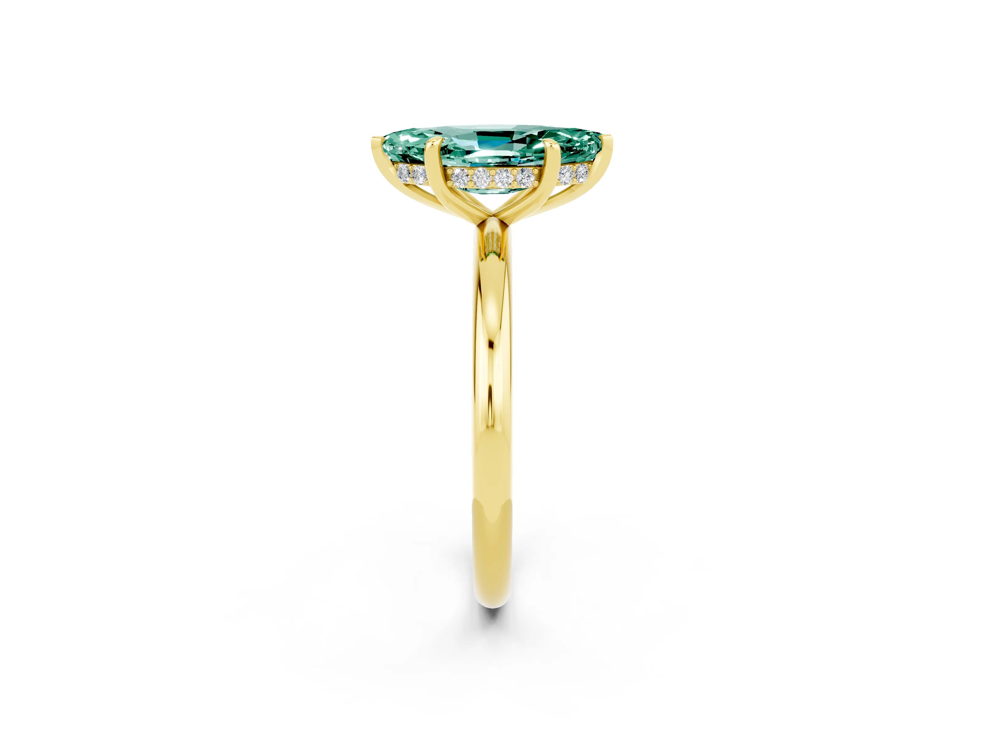 Yellow gold Marquise Cut Green Sapphire Solitaire Ring with Thin Band and Four-Prong Setting_14