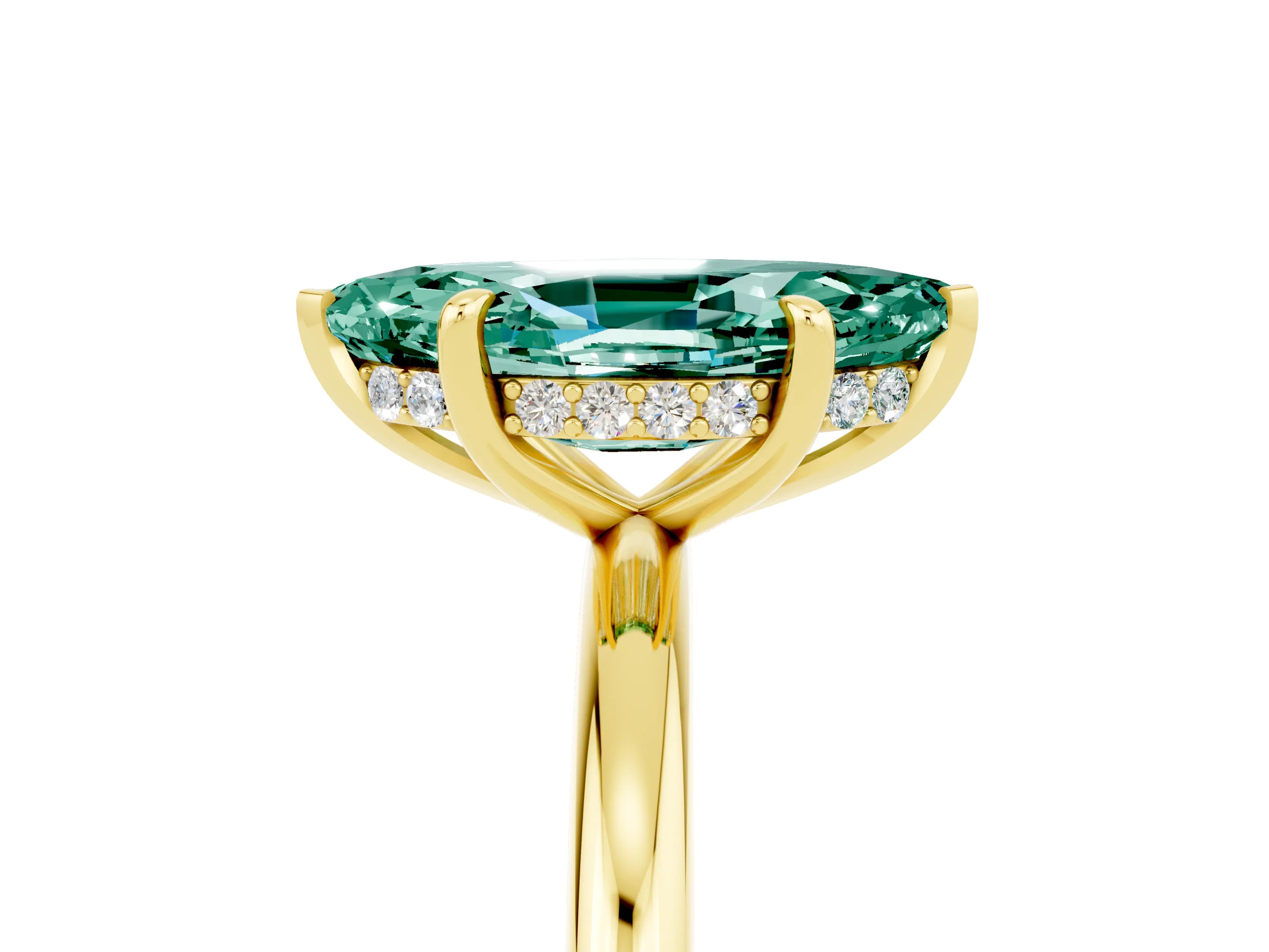Yellow gold Marquise Cut Green Sapphire Solitaire Ring with Thin Band and Four-Prong Setting_17