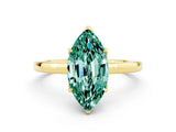 Yellow gold Marquise Cut Green Sapphire Solitaire Ring with Thin Band and Prong Setting_12