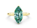 Yellow gold Marquise Cut Green Sapphire Solitaire Ring with Thin Band and Prong Setting_24