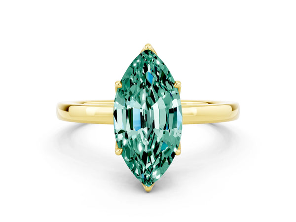Yellow gold Marquise Cut Green Sapphire Solitaire Ring with Thin Band and Prong Setting