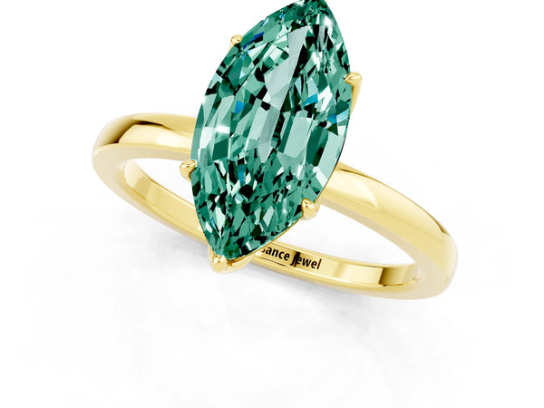 Yellow gold Marquise Cut Green Sapphire Solitaire Ring with Thin Band and Prong Setting
