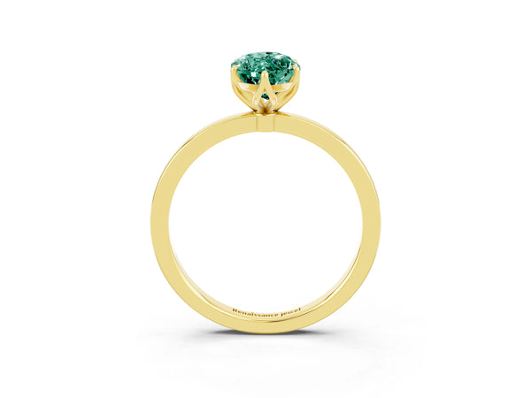 Yellow gold Marquise Cut Green Sapphire Solitaire Ring with Thin Band and Prong Setting