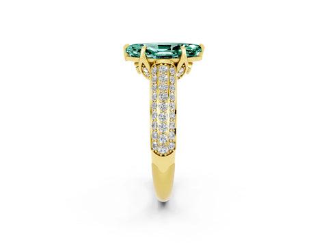 Yellow gold Marquise Cut Green Sapphire Solitaire Ring with Three-Row Pavé Band and Four-Prong Setting_14