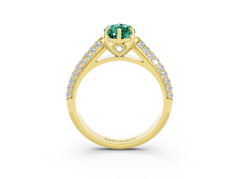 Yellow gold Marquise Cut Green Sapphire Solitaire Ring with Three-Row Pavé Band and Four-Prong Setting_15