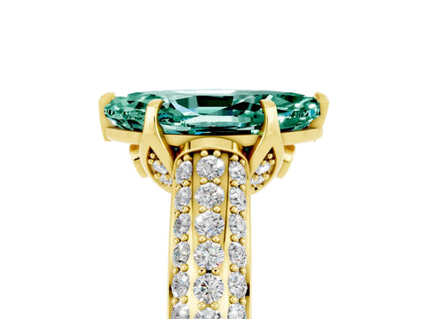 Yellow gold Marquise Cut Green Sapphire Solitaire Ring with Three-Row Pavé Band and Four-Prong Setting_17