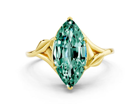 Yellow gold Marquise Cut Green Sapphire Solitaire Ring with Twist Band and Four-Prong Setting_24
