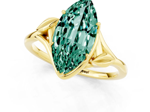 Yellow gold Marquise Cut Green Sapphire Solitaire Ring with Twist Band and Four-Prong Setting
