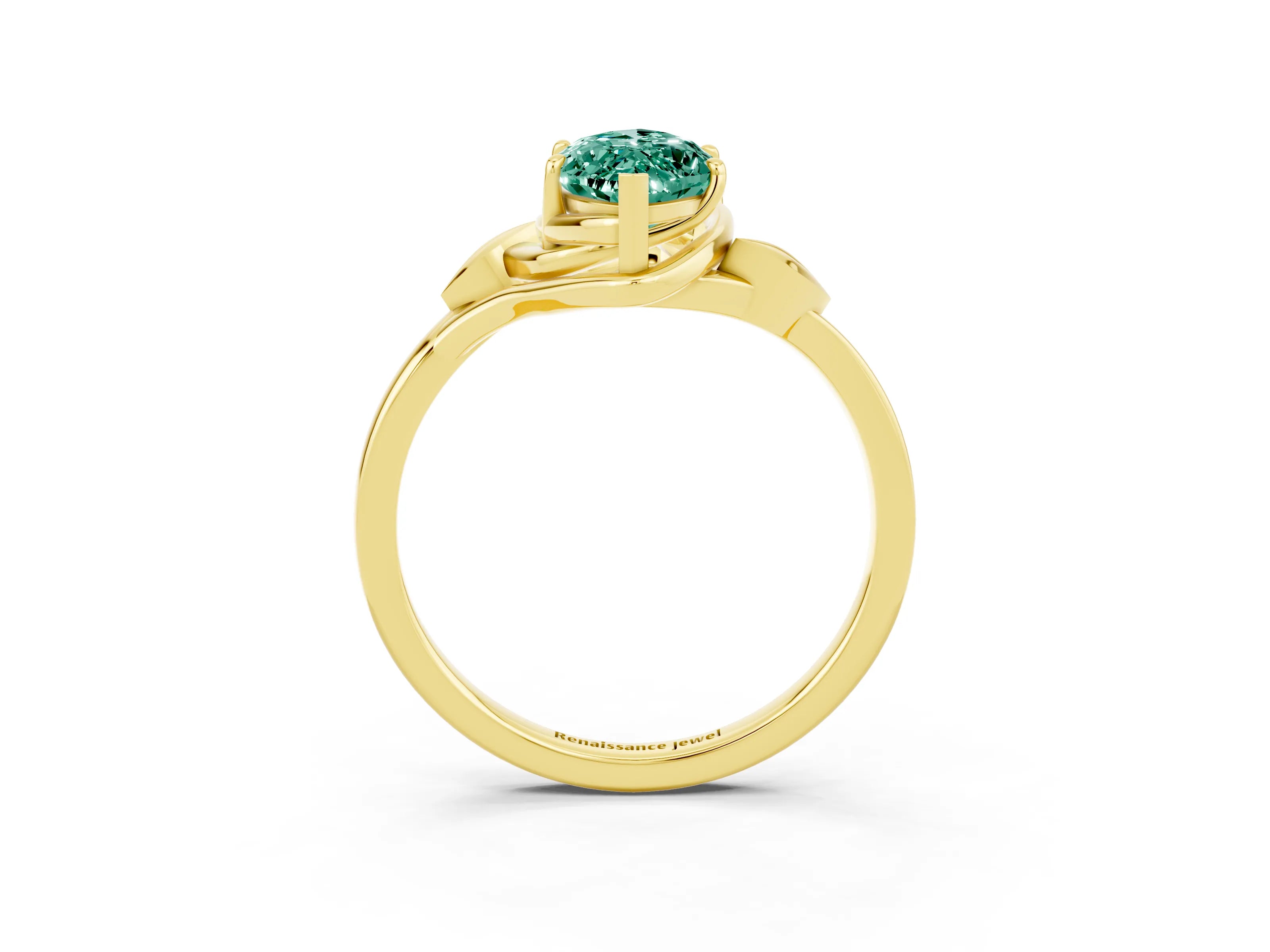 Yellow gold Marquise Cut Green Sapphire Solitaire Ring with Twist Band and Four-Prong Setting_27