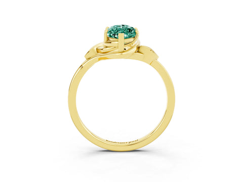 Yellow gold Marquise Cut Green Sapphire Solitaire Ring with Twist Band and Four-Prong Setting_27