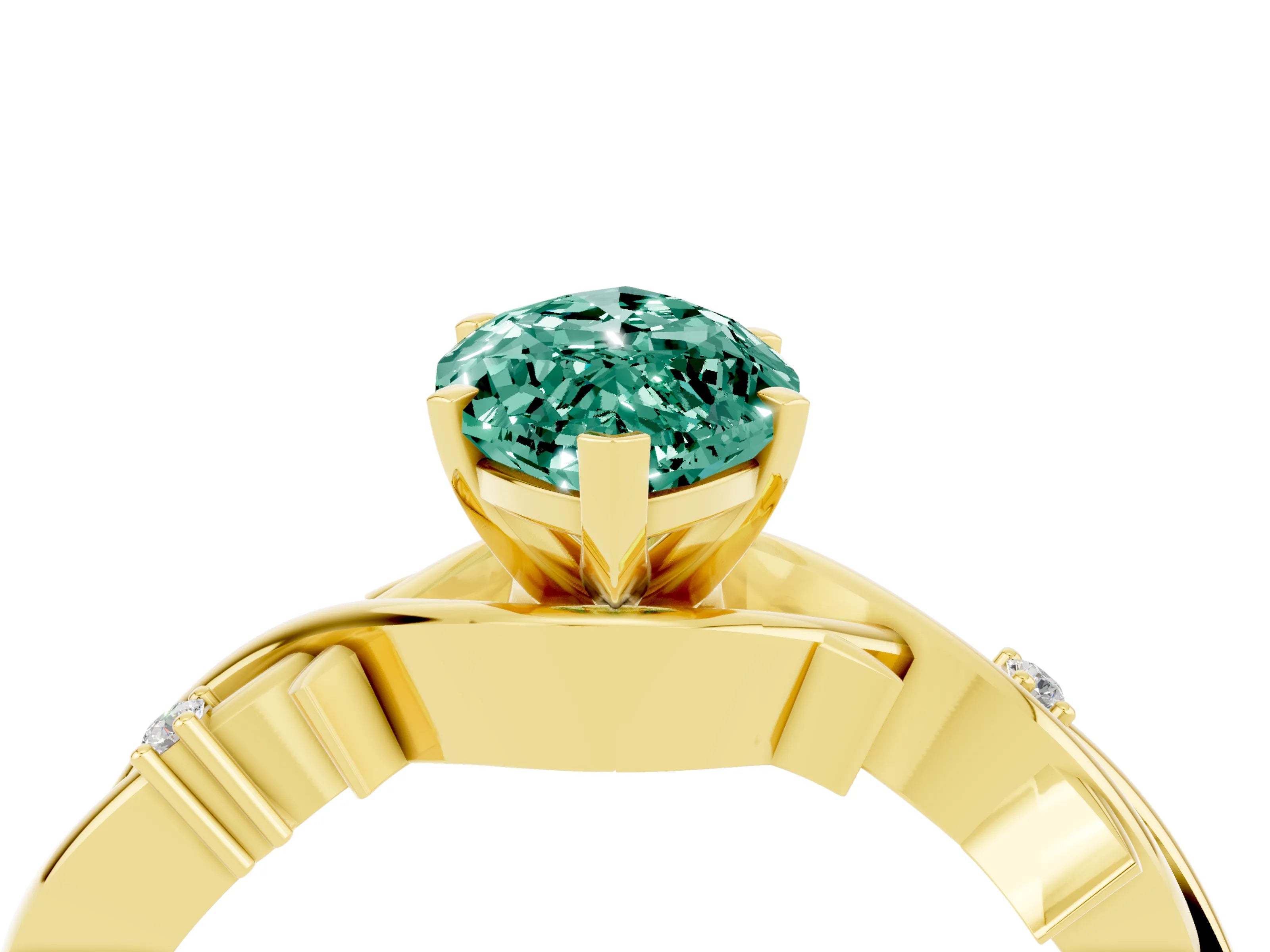 Yellow gold Marquise Cut Green Sapphire Solitaire Ring with Twisted Band and Prong Setting_4
