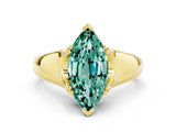 Yellow gold Marquise Cut Green Sapphire Solitaire Ring with Wide Band and Prong Setting