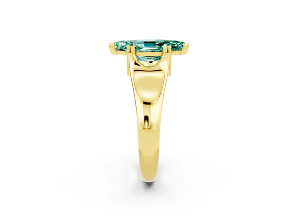Yellow gold Marquise Cut Green Sapphire Solitaire Ring with Wide Band and Prong Setting