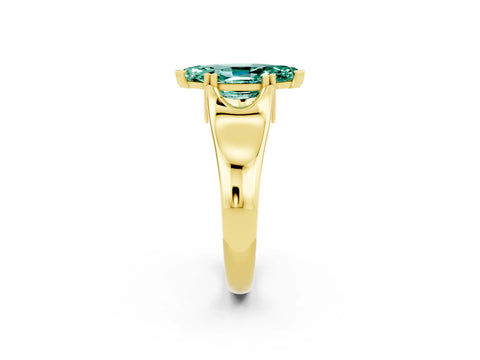 Yellow gold Marquise Cut Green Sapphire Solitaire Ring with Wide Band and Prong Setting_2