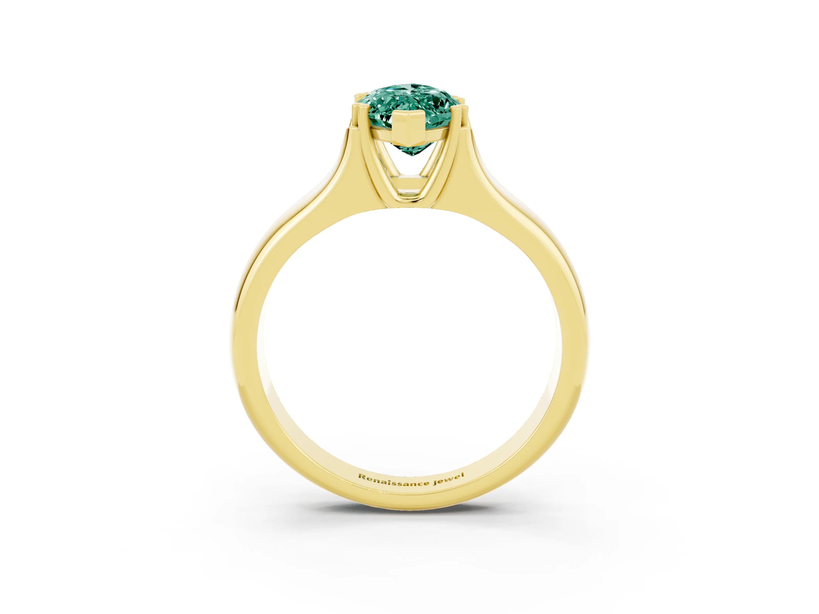 Yellow gold Marquise Cut Green Sapphire Solitaire Ring with Wide Band and Prong Setting_3