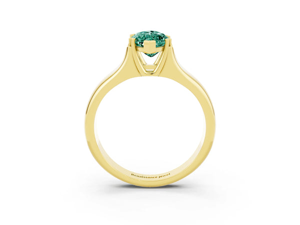 Yellow gold Marquise Cut Green Sapphire Solitaire Ring with Wide Band and Prong Setting