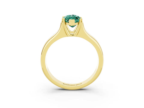 Yellow gold Marquise Cut Green Sapphire Solitaire Ring with Wide Band and Prong Setting_3